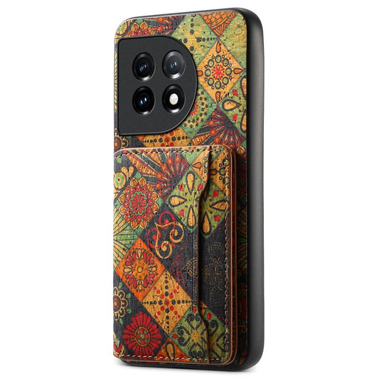 For OnePlus 11 5G Shockproof Case Kickstand Card Slot PU+TPU+PC Phone Shell - Autumn / Yellow