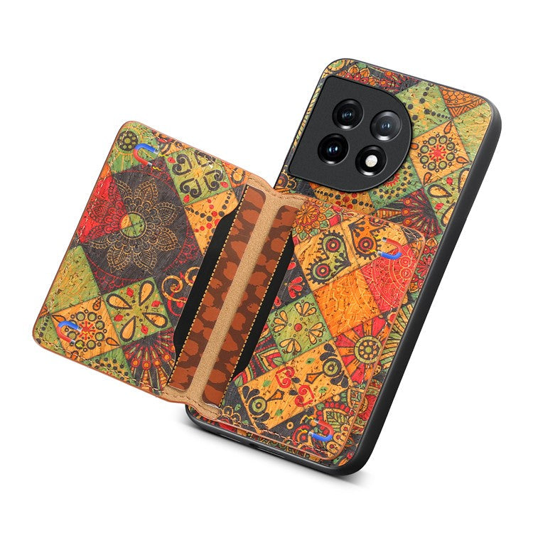 For OnePlus 11 5G Shockproof Case Kickstand Card Slot PU+TPU+PC Phone Shell - Autumn / Yellow