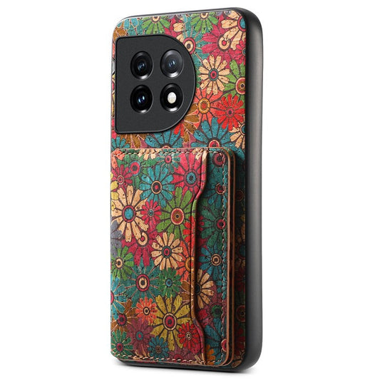 For OnePlus 11 5G Shockproof Case Kickstand Card Slot PU+TPU+PC Phone Shell - Spring / Green