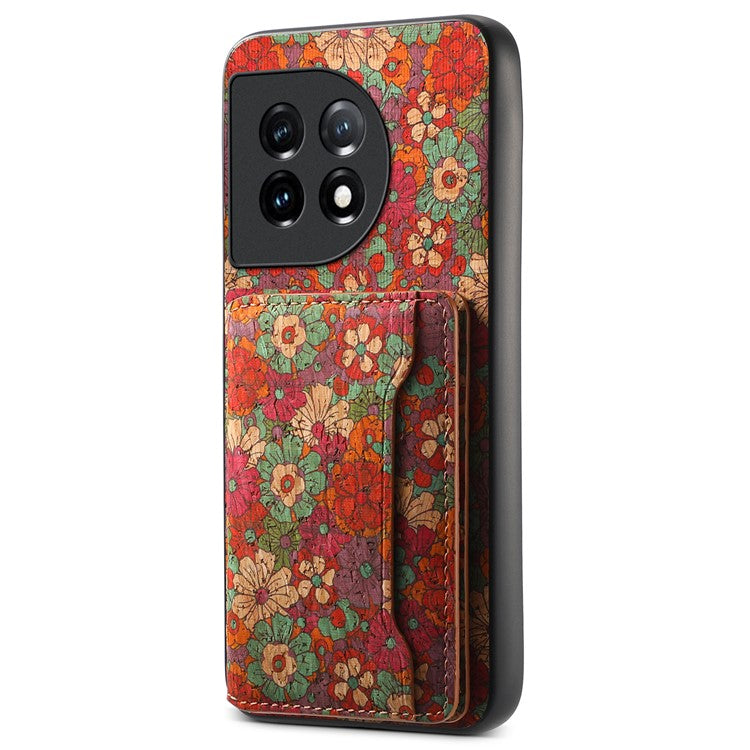 For OnePlus 11 5G Shockproof Case Kickstand Card Slot PU+TPU+PC Phone Shell - Summer / Red