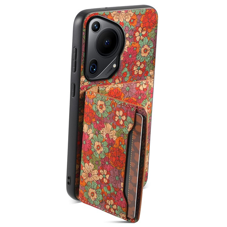 For Huawei Pura 70 Ultra Case with Card Holder Leather Blooming Flower Phone Cover - Summer / Red