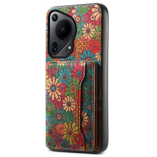 For Huawei Pura 70 Ultra Case with Card Holder Leather Blooming Flower Phone Cover - Spring / Green