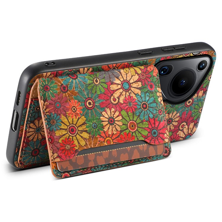 For Huawei Pura 70 Ultra Case with Card Holder Leather Blooming Flower Phone Cover - Spring / Green