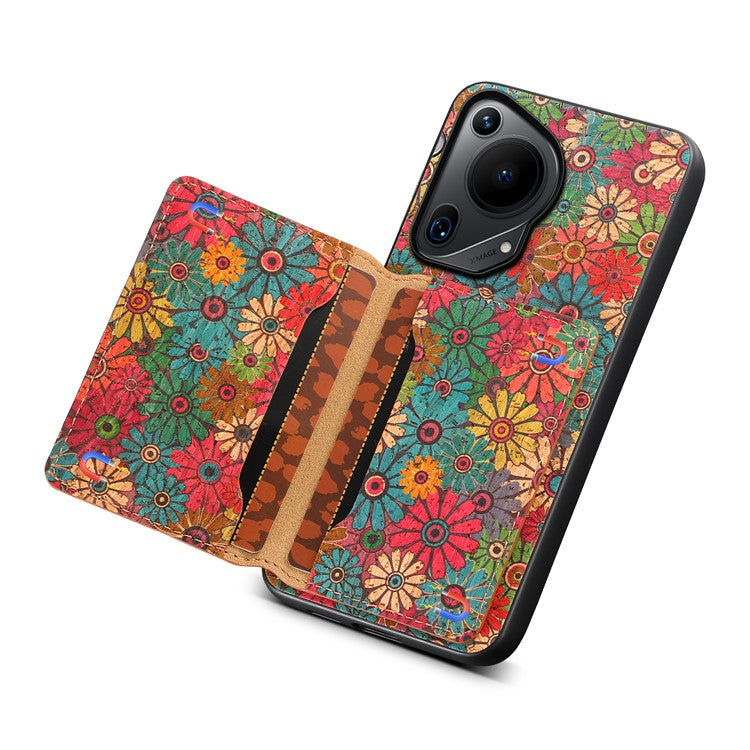 For Huawei Pura 70 Ultra Case with Card Holder Leather Blooming Flower Phone Cover - Spring / Green