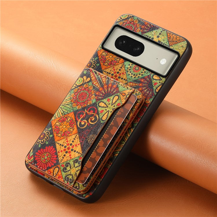 For Google Pixel 8 Case Floral Pattern Card Slot PU+TPU+PC Kickstand Phone Case - Autumn / Yellow