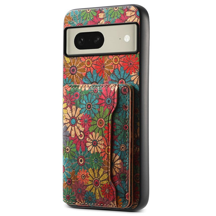 For Google Pixel 8 Case Floral Pattern Card Slot PU+TPU+PC Kickstand Phone Case - Spring / Green