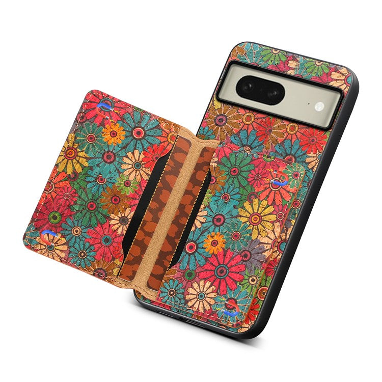 For Google Pixel 8 Case Floral Pattern Card Slot PU+TPU+PC Kickstand Phone Case - Spring / Green