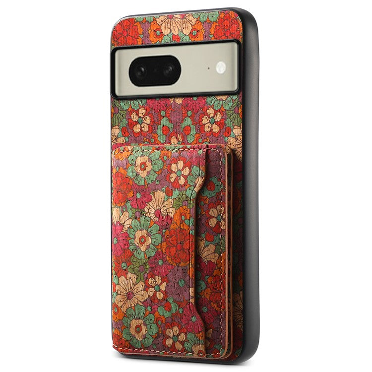 For Google Pixel 8 Case Floral Pattern Card Slot PU+TPU+PC Kickstand Phone Case - Summer / Red