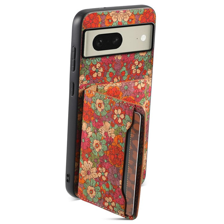 For Google Pixel 8 Case Floral Pattern Card Slot PU+TPU+PC Kickstand Phone Case - Summer / Red
