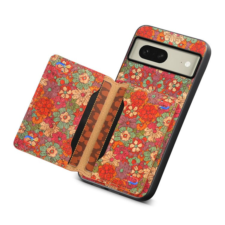 For Google Pixel 8 Case Floral Pattern Card Slot PU+TPU+PC Kickstand Phone Case - Summer / Red