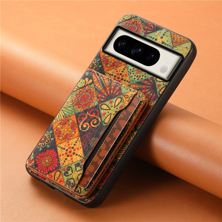 For Google Pixel 8 Pro Case Floral Pattern Card Slot Kickstand PU+TPU+PC Phone Shell - Autumn / Yellow