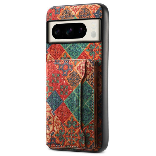 For Google Pixel 8 Pro Case Floral Pattern Card Slot Kickstand PU+TPU+PC Phone Shell - Winter / Blue