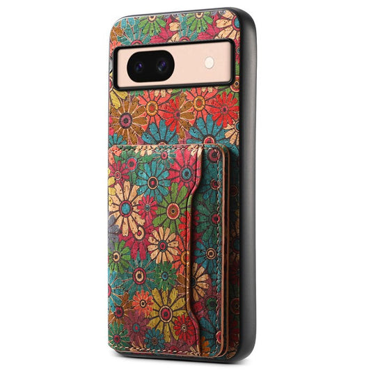 For Google Pixel 8a Case Leather Card Holder Phone Cover Floral Flower Pattern - Spring / Green