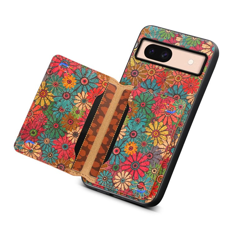 For Google Pixel 8a Case Leather Card Holder Phone Cover Floral Flower Pattern - Spring / Green