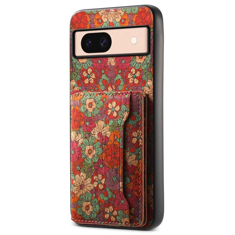 For Google Pixel 8a Case Leather Card Holder Phone Cover Floral Flower Pattern - Summer / Red
