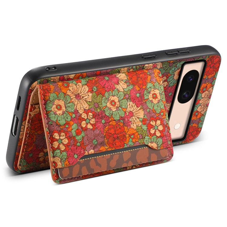 For Google Pixel 8a Case Leather Card Holder Phone Cover Floral Flower Pattern - Summer / Red