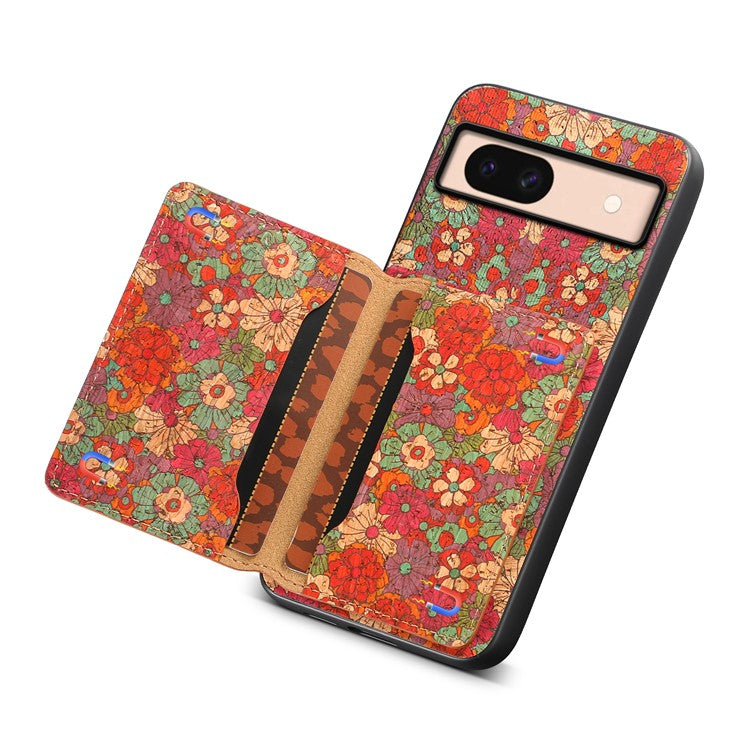 For Google Pixel 8a Case Leather Card Holder Phone Cover Floral Flower Pattern - Summer / Red