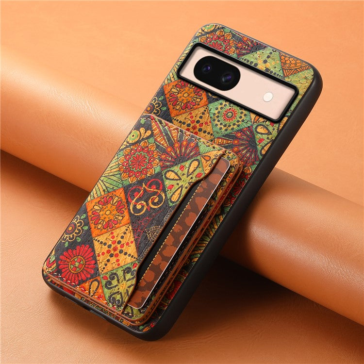 For Google Pixel 8a Case Leather Card Holder Phone Cover Floral Flower Pattern - Autumn / Yellow
