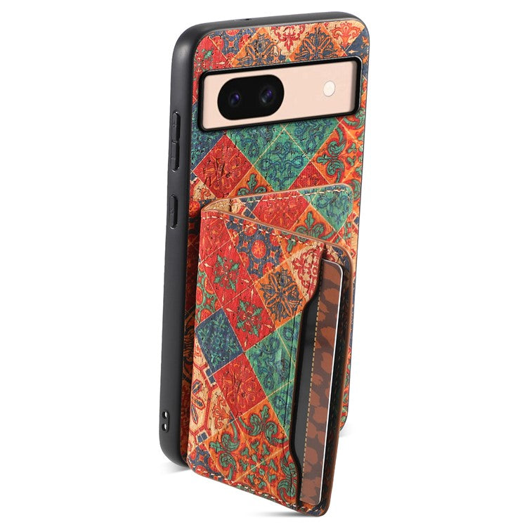For Google Pixel 8a Case Leather Card Holder Phone Cover Floral Flower Pattern - Winter / Blue