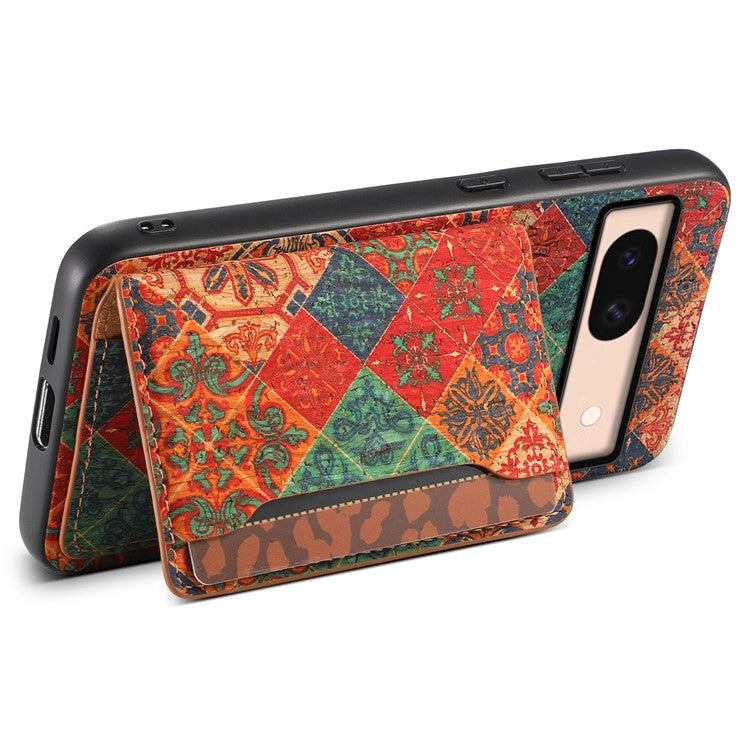 For Google Pixel 8a Case Leather Card Holder Phone Cover Floral Flower Pattern - Winter / Blue