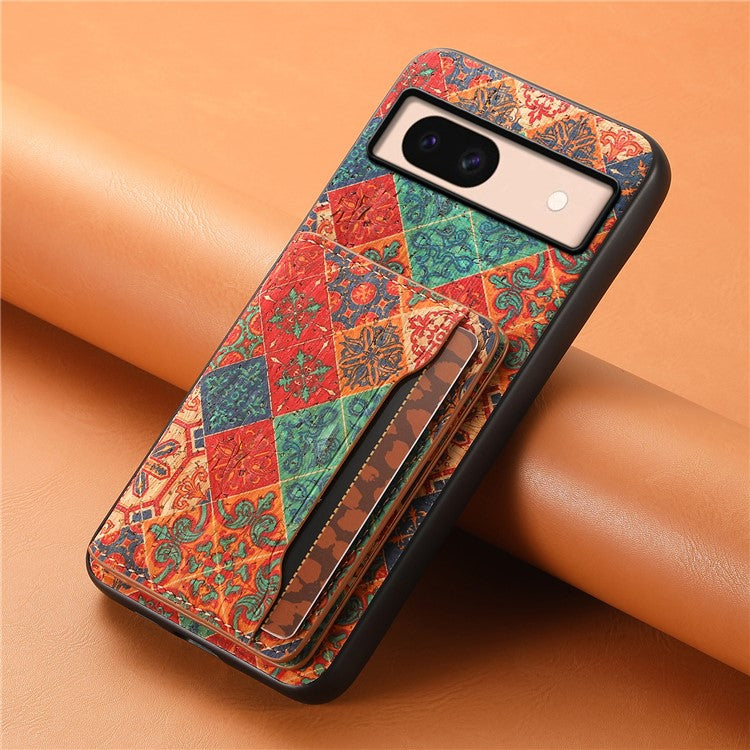 For Google Pixel 8a Case Leather Card Holder Phone Cover Floral Flower Pattern - Winter / Blue