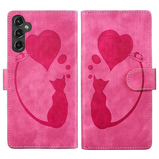 For Samsung Galaxy A25 5G (Global) (161.0 x 76.5 x 8.3mm) Phone Case Cute Cat Imprint PU Wallet Leather Cover - Rose