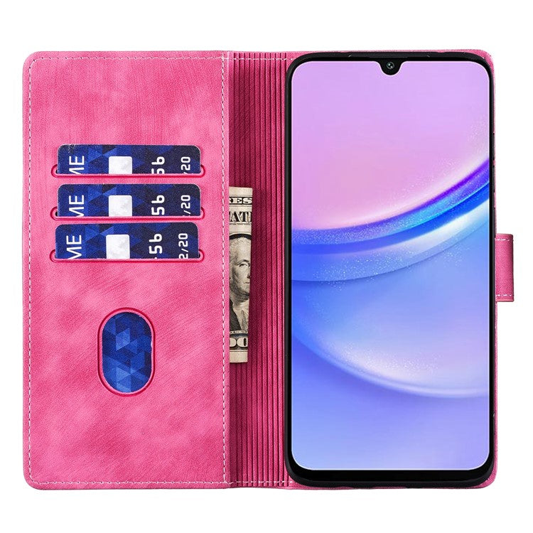 For Samsung Galaxy A25 5G (Global) (161.0 x 76.5 x 8.3mm) Phone Case Cute Cat Imprint PU Wallet Leather Cover - Rose