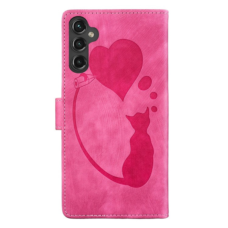 For Samsung Galaxy A25 5G (Global) (161.0 x 76.5 x 8.3mm) Phone Case Cute Cat Imprint PU Wallet Leather Cover - Rose