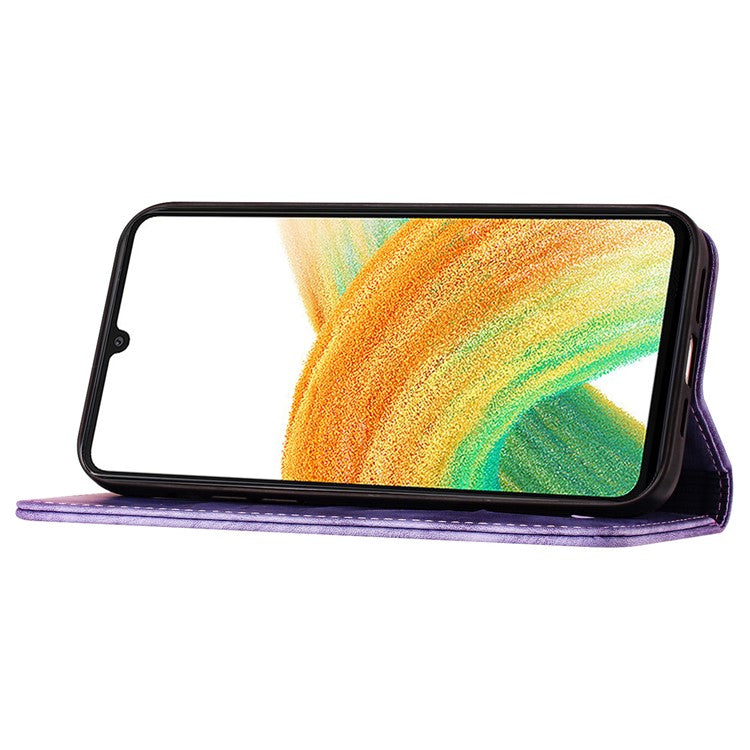 For Samsung Galaxy A25 5G (Global) (161.0 X 76.5 X 8.3mm) Case PU Leather Phone Wallet Cover - Purple
