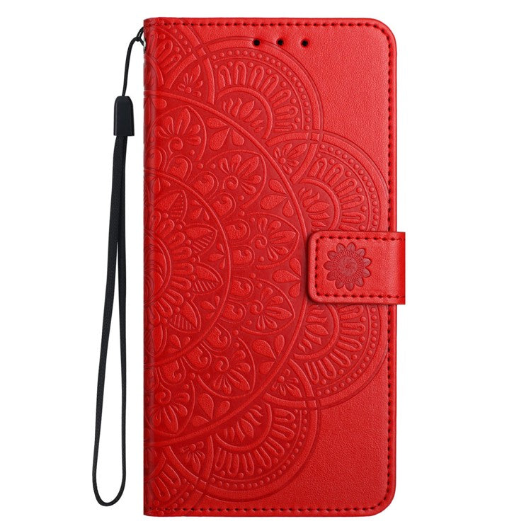 For iPhone 16 Pro Case PU Leather Stand Wallet Phone Cover Mandala Imprinted - Red