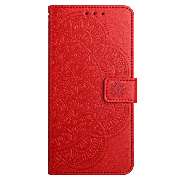 For Google Pixel 8a Case PU Leather Mandala Imprinted Phone Cover - Red