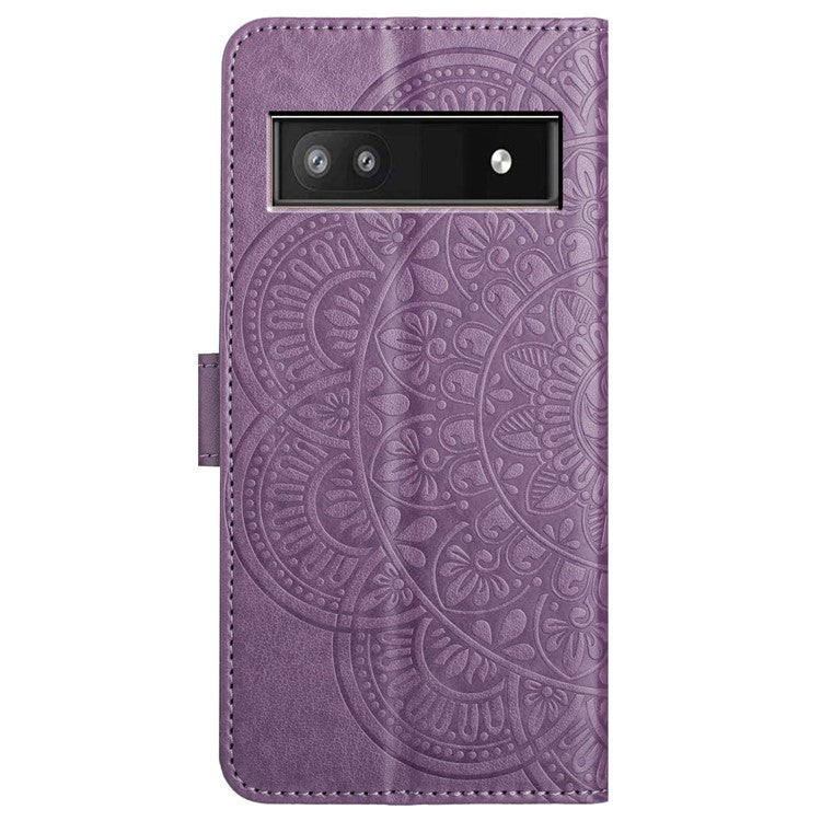 For Google Pixel 8a Case PU Leather Mandala Imprinted Phone Cover - Purple