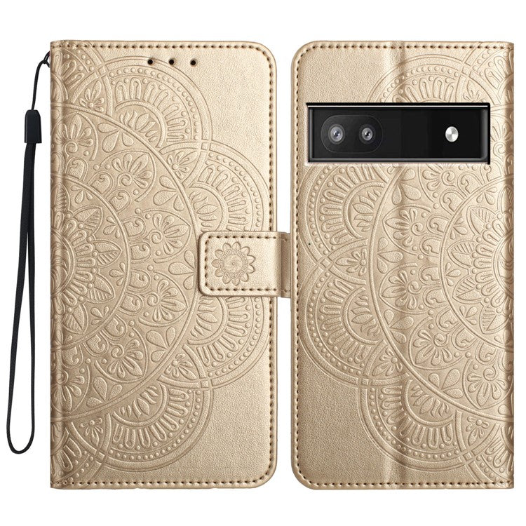 For Google Pixel 8a Case PU Leather Mandala Imprinted Phone Cover - Gold