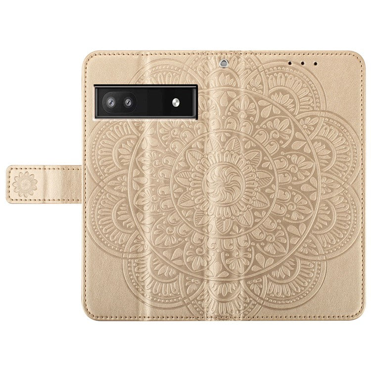 For Google Pixel 8a Case PU Leather Mandala Imprinted Phone Cover - Gold