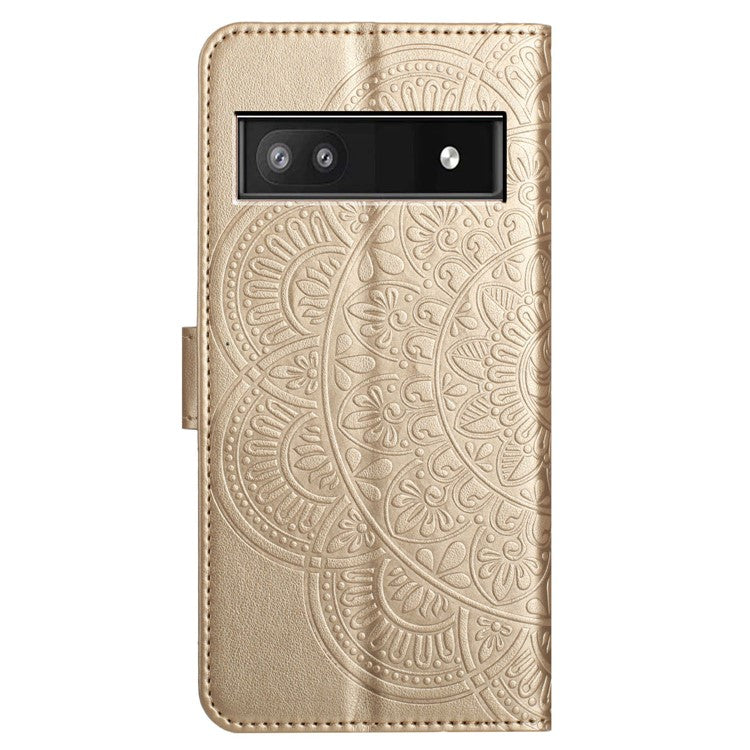 For Google Pixel 8a Case PU Leather Mandala Imprinted Phone Cover - Gold