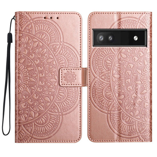 For Google Pixel 8a Case PU Leather Mandala Imprinted Phone Cover - Rose Gold