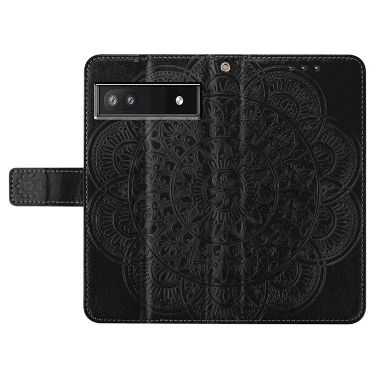 For Google Pixel 8a Case PU Leather Mandala Imprinted Phone Cover - Black