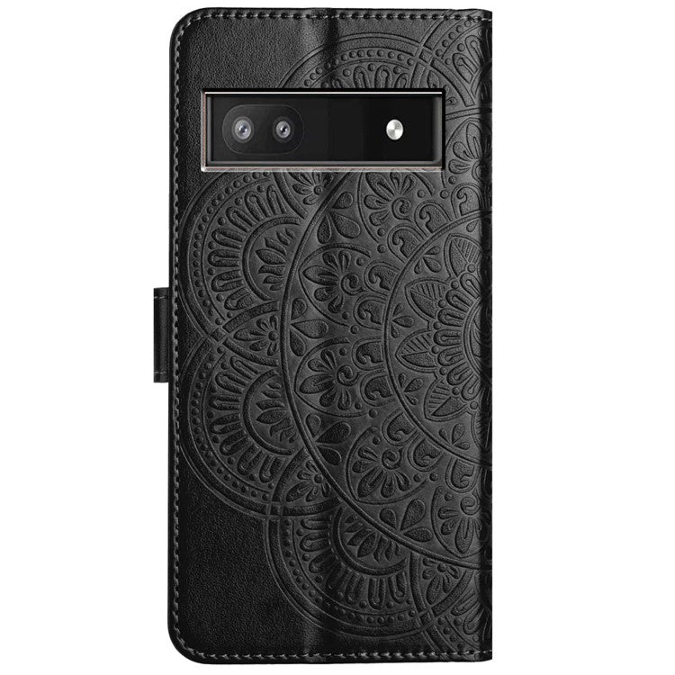 For Google Pixel 8a Case PU Leather Mandala Imprinted Phone Cover - Black