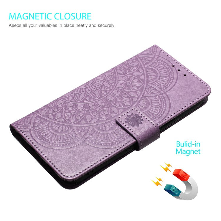 For iPhone 16 Case Mandala Flower PU Leather Flip Wallet Phone Cover - Purple