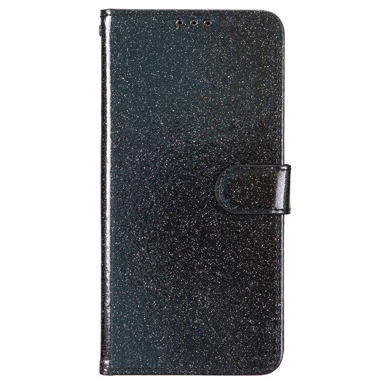 For Google Pixel 8a Case Shiny Leather Glitter Flip Stand Phone Cover - Black