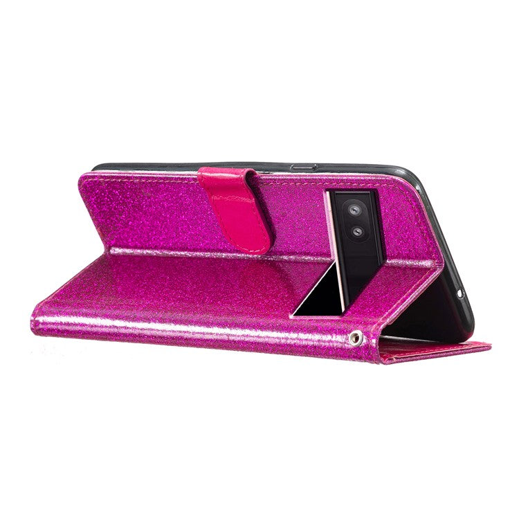 For Google Pixel 8a Case Shiny Leather Glitter Flip Stand Phone Cover - Rose