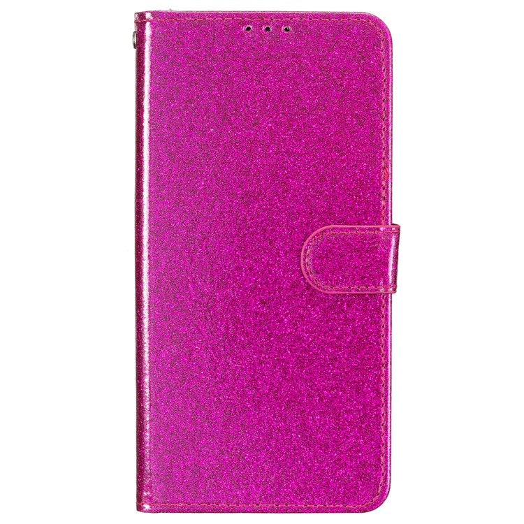 For Google Pixel 8a Case Shiny Leather Glitter Flip Stand Phone Cover - Rose