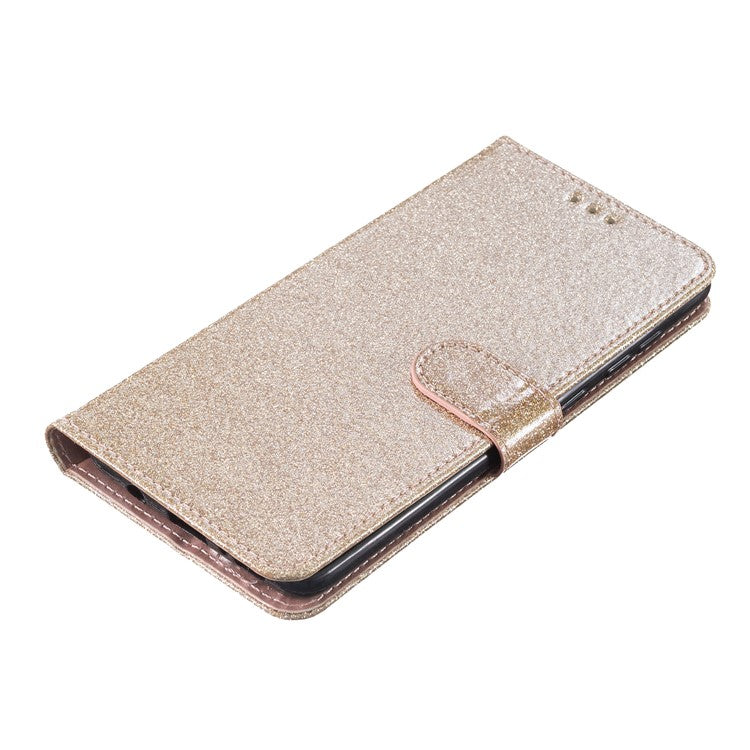 For Google Pixel 8a Case Shiny Leather Glitter Flip Stand Phone Cover - Gold