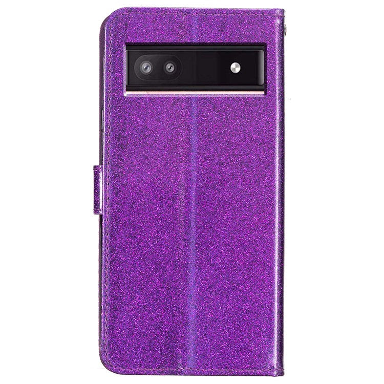 For Google Pixel 8a Case Shiny Leather Glitter Flip Stand Phone Cover - Purple