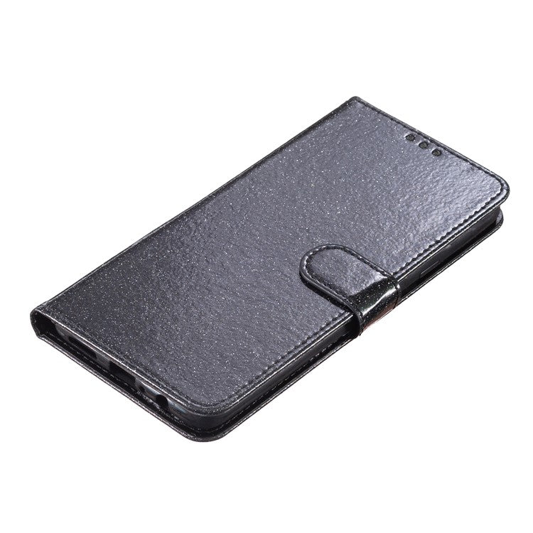 For iPhone 16 Protective Case Glitter Leather Wallet Phone Cover - Black