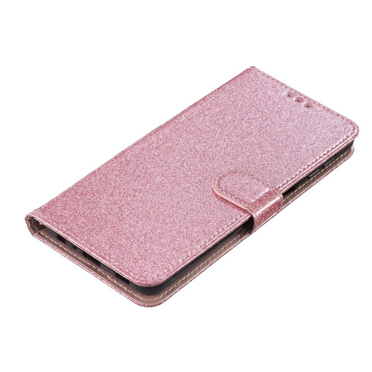 For iPhone 16 Protective Case Glitter Leather Wallet Phone Cover - Rose Gold
