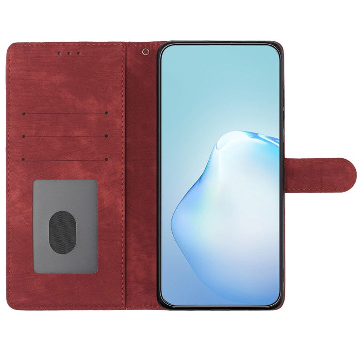 For iPhone 16 Pro Case Card Holder Leather Phone Cover Skin Touch Feeling - Red