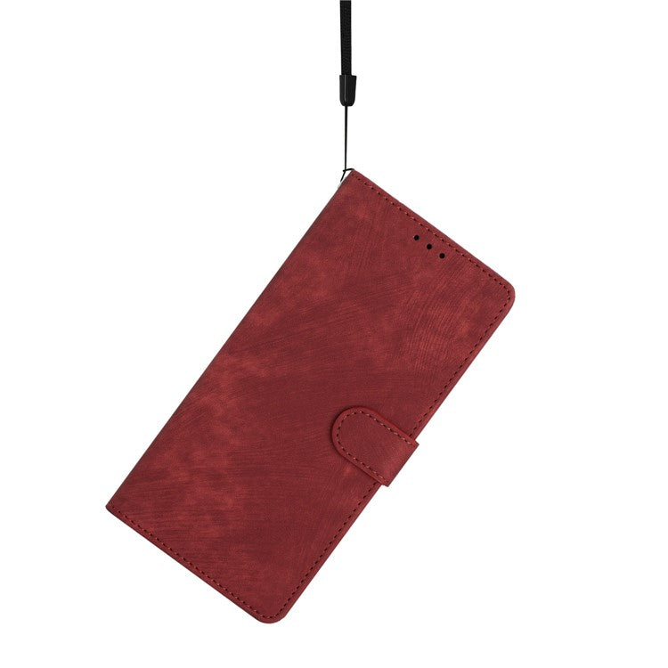 For iPhone 16 Pro Case Card Holder Leather Phone Cover Skin Touch Feeling - Red
