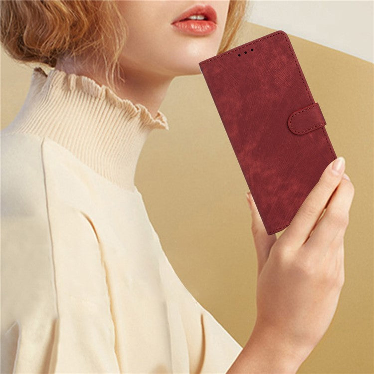 For iPhone 16 Pro Case Card Holder Leather Phone Cover Skin Touch Feeling - Red