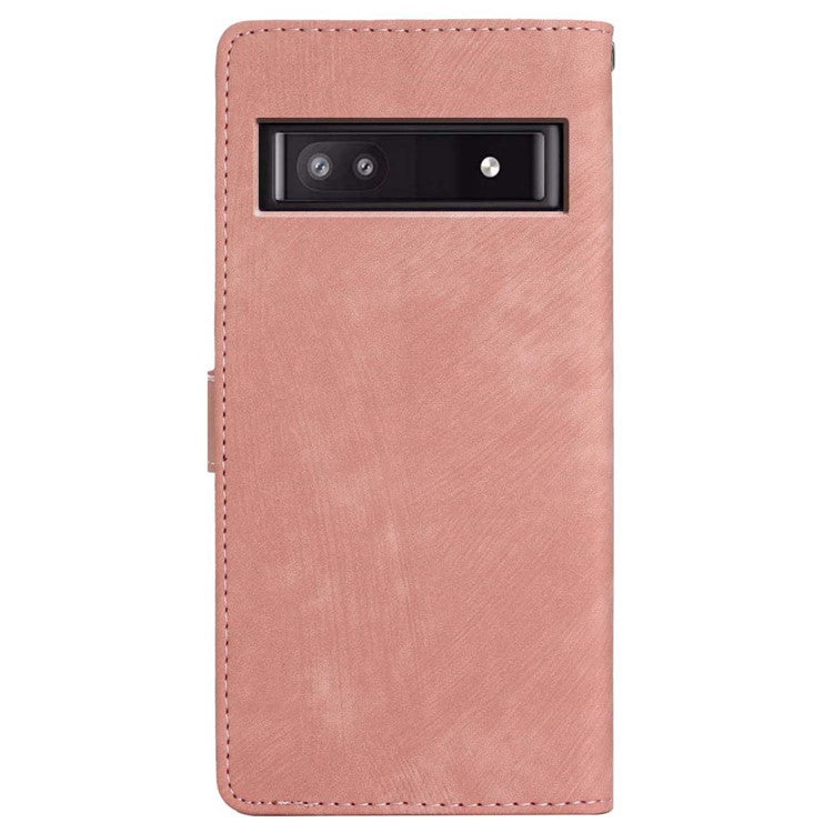 For Google Pixel 8a Case Skin-Touch PU Leather Card Holder Phone Cover - Rose Gold
